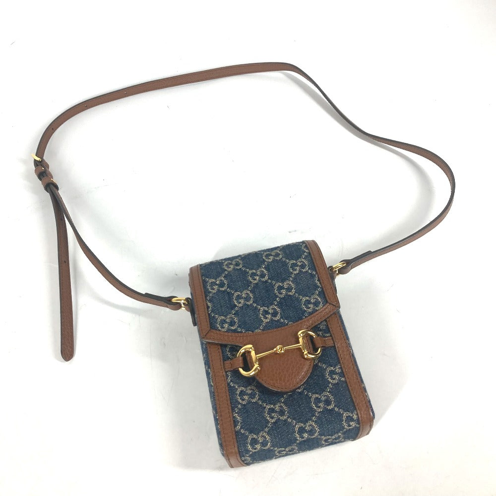 GUCCI 625615 GGデニム ホースビット 1955 ミニバッグ 肩掛け 斜め掛け ポシェット カバン ショルダーバッグ デニム レディース ブルー×ブラウン