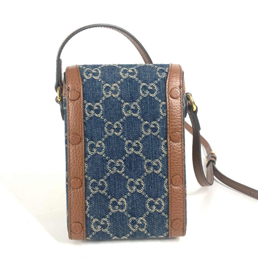 GUCCI 625615 GGデニム ホースビット 1955 ミニバッグ 肩掛け 斜め掛け ポシェット カバン ショルダーバッグ デニム レディース ブルー×ブラウン