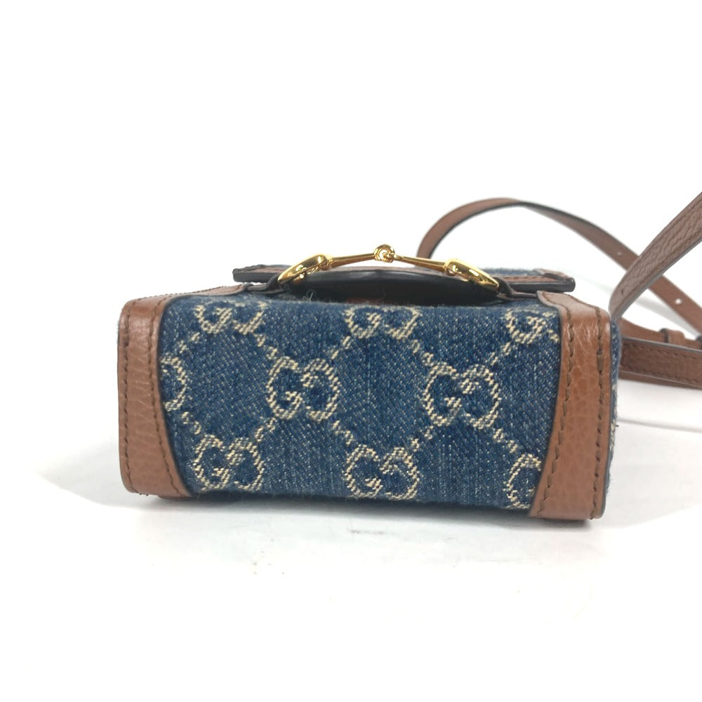 GUCCI 625615 GGデニム ホースビット 1955 ミニバッグ 肩掛け 斜め掛け ポシェット カバン ショルダーバッグ デニム レディース ブルー×ブラウン