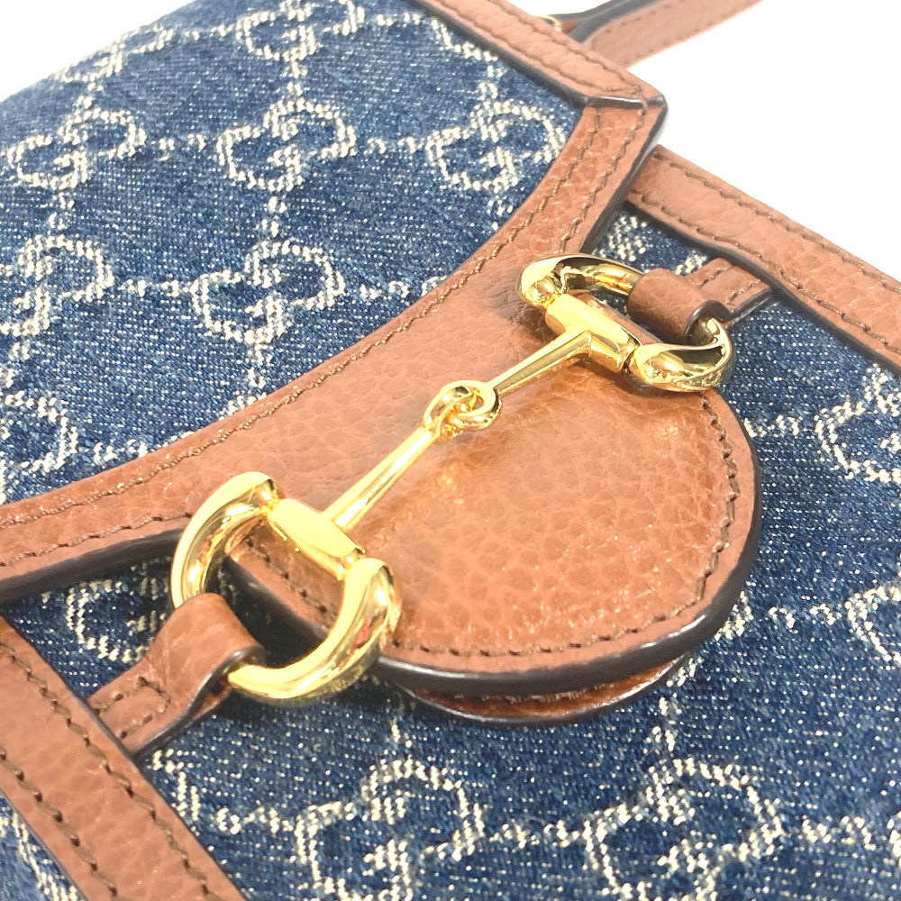 GUCCI 625615 GGデニム ホースビット 1955 ミニバッグ 肩掛け 斜め掛け ポシェット カバン ショルダーバッグ デニム レディース ブルー×ブラウン