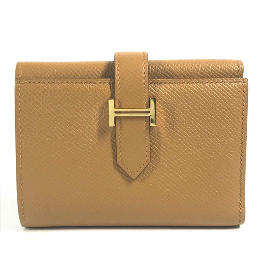 HERMES Hロゴ バイカラー ベアンコンビネ コンパクトウォレット 3つ折り財布 エプソン レディース セサミ ブルーブリュム ブラウン×ライトブルー