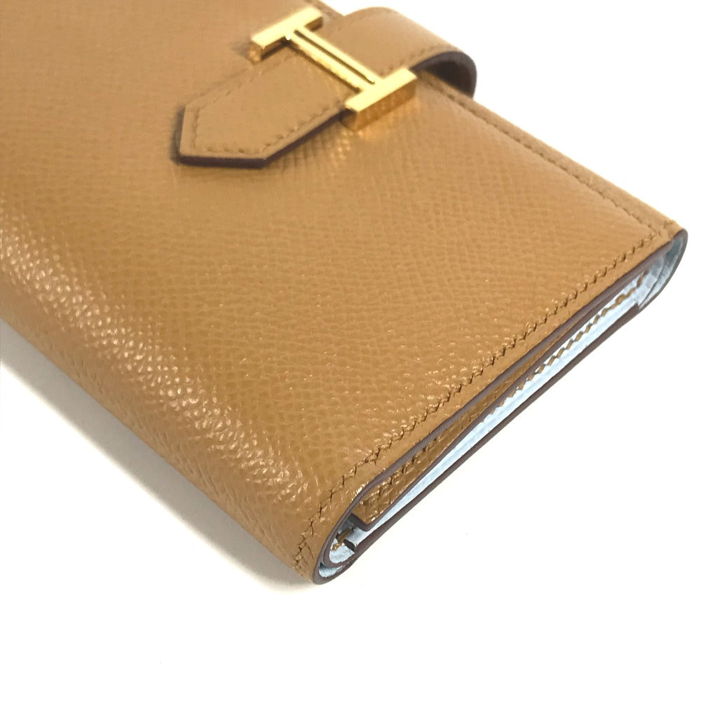 HERMES Hロゴ バイカラー ベアンコンビネ コンパクトウォレット 3つ折り財布 エプソン レディース セサミ ブルーブリュム ブラウン×ライトブルー