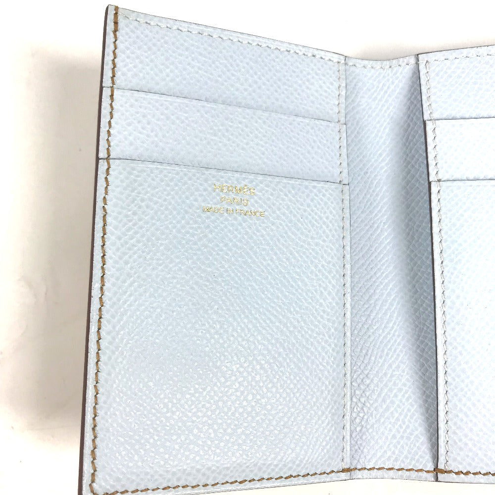 HERMES Hロゴ バイカラー ベアンコンビネ コンパクトウォレット 3つ折り財布 エプソン レディース セサミ ブルーブリュム ブラウン×ライトブルー