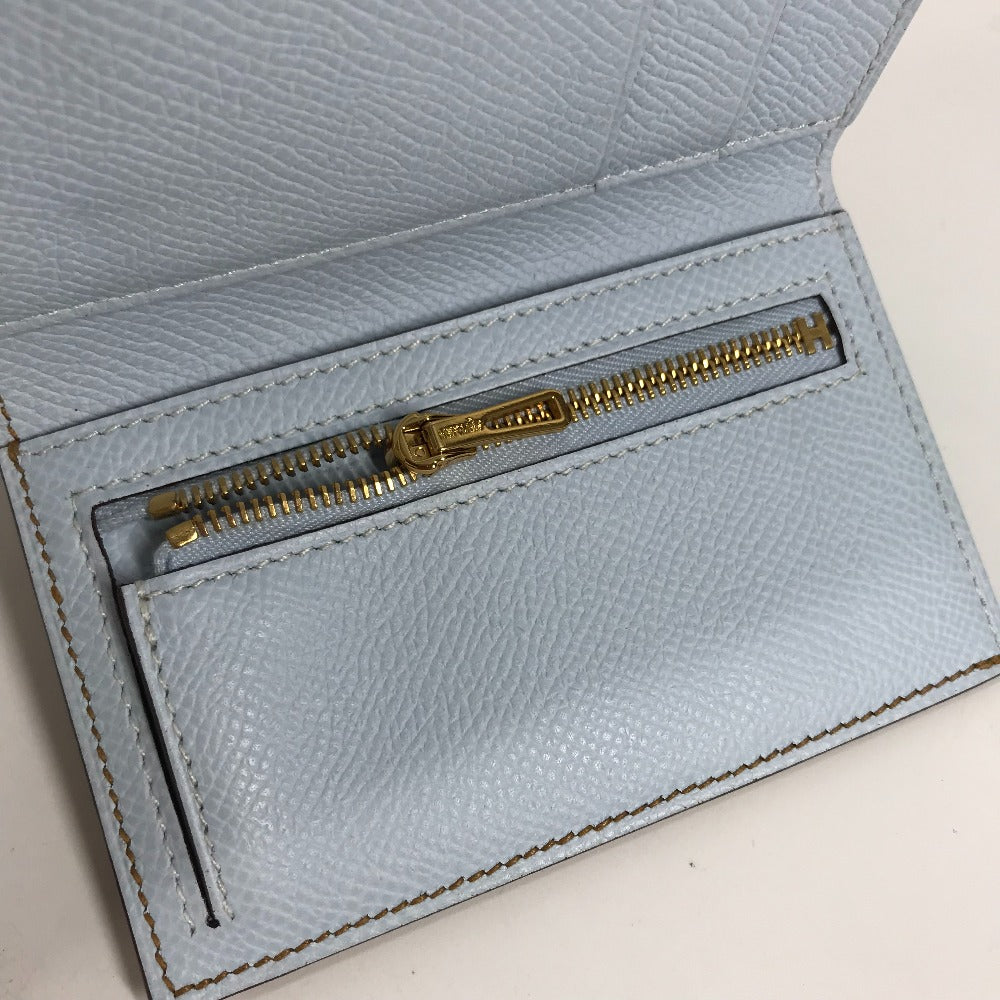 HERMES Hロゴ バイカラー ベアンコンビネ コンパクトウォレット 3つ折り財布 エプソン レディース セサミ ブルーブリュム ブラウン×ライトブルー