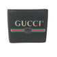GUCCI 496316 Vintage Logo Print Compact Wallet, Bifold Leather, Men's, Black