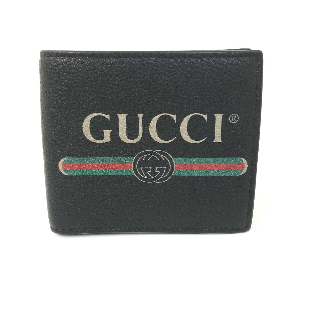 GUCCI 496316 Vintage Logo Print Compact Wallet, Bifold Leather, Men's, Black