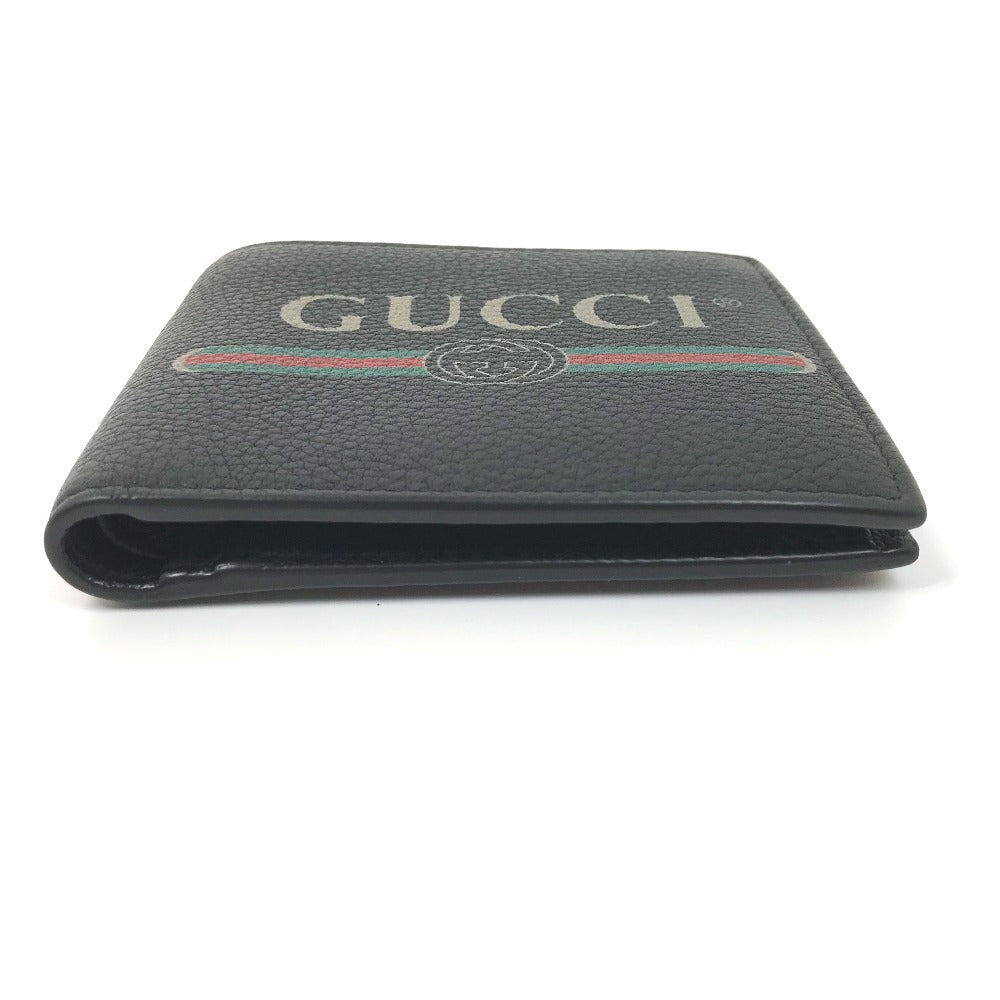 GUCCI 496316 Vintage Logo Print Compact Wallet, Bifold Leather, Men's, Black