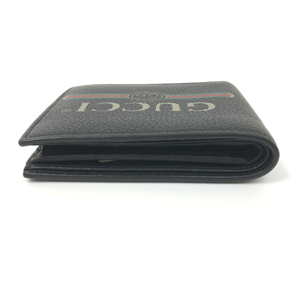 GUCCI 496316 Vintage Logo Print Compact Wallet, Bifold Leather, Men's, Black