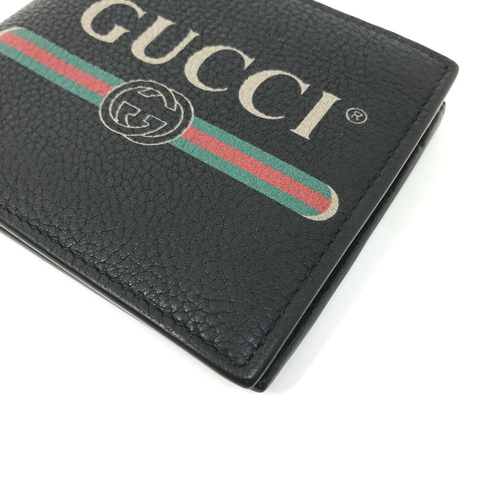 GUCCI 496316 Vintage Logo Print Compact Wallet, Bifold Leather, Men's, Black