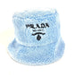 PRADA 1HC137 ファー ロゴ バケットハット 帽子 パイル ハット ポリエステル レディース ブルー
