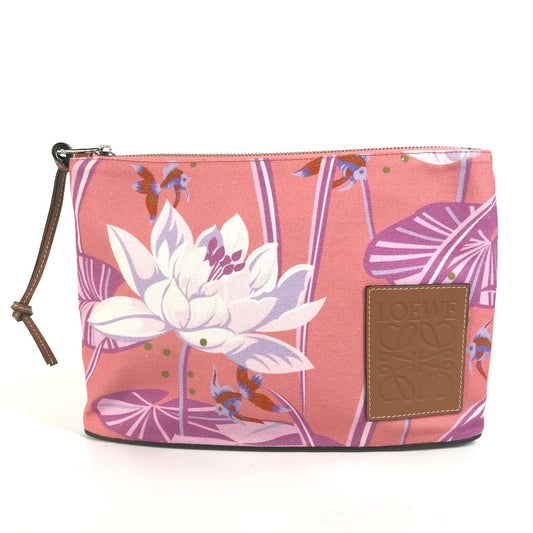 LOEWE Paula's Ibiza Oblong Logo Pouch/Clutch Bag in Leather/Canvas, Pink