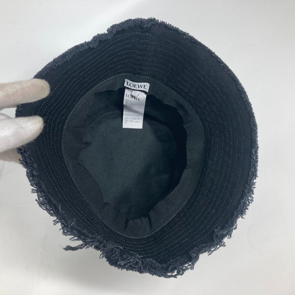 LOEWE K820HB1X20 ステッチブリム フリンジエッジ ロゴ レザーパッチ 革タグ バケットハット 帽子 ハット コットン レディース ブラック