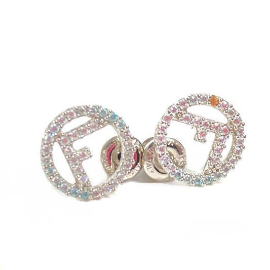 FENDI ラインストーン エフイズ ロゴ アクセサリー ピアス メタル レディース シルバー×ブルー