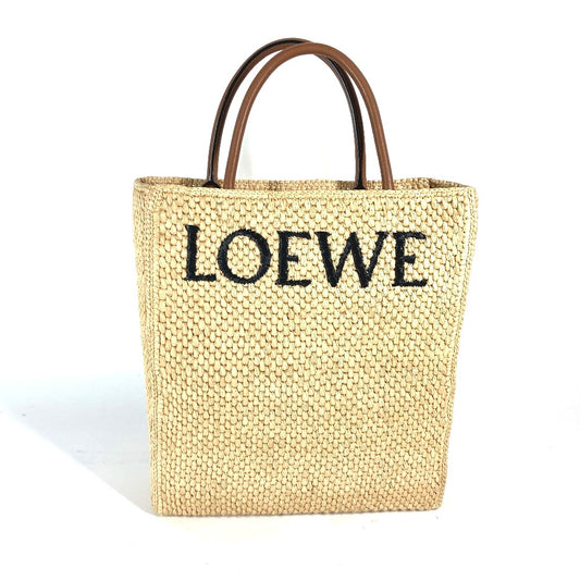 LOEWE Logo Standard A4 Vertical 2-Way Shoulder Bag/Tote Bag in Raffia, Beige and Brown