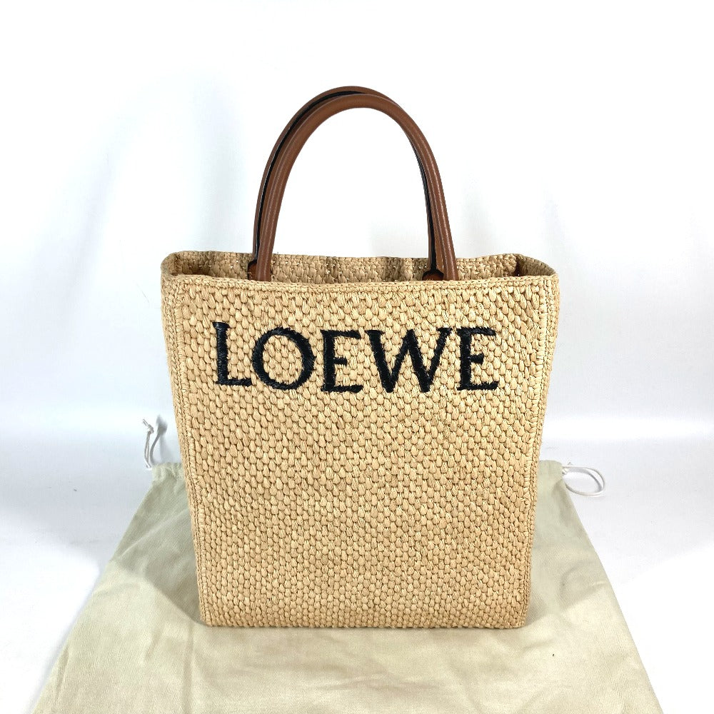 LOEWE ロゴ スタンダード A4 縦型 2WAYバッグ ショルダーバッグ 肩掛け カバン トートバッグ ラフィア レディース ベージュ×ブラウン