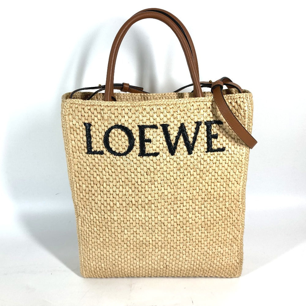 LOEWE ロゴ スタンダード A4 縦型 2WAYバッグ ショルダーバッグ 肩掛け カバン トートバッグ ラフィア レディース ベージュ×ブラウン