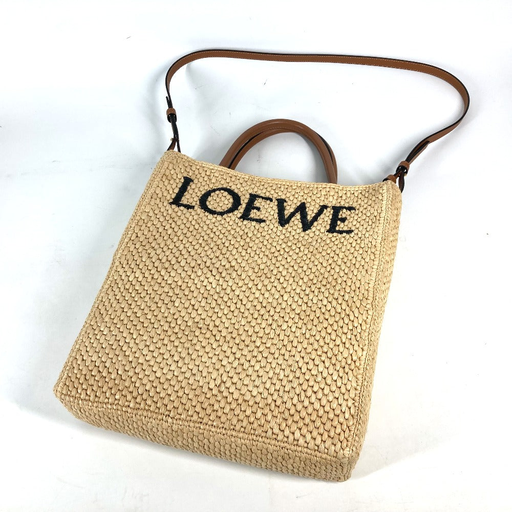 LOEWE ロゴ スタンダード A4 縦型 2WAYバッグ ショルダーバッグ 肩掛け カバン トートバッグ ラフィア レディース ベージュ×ブラウン
