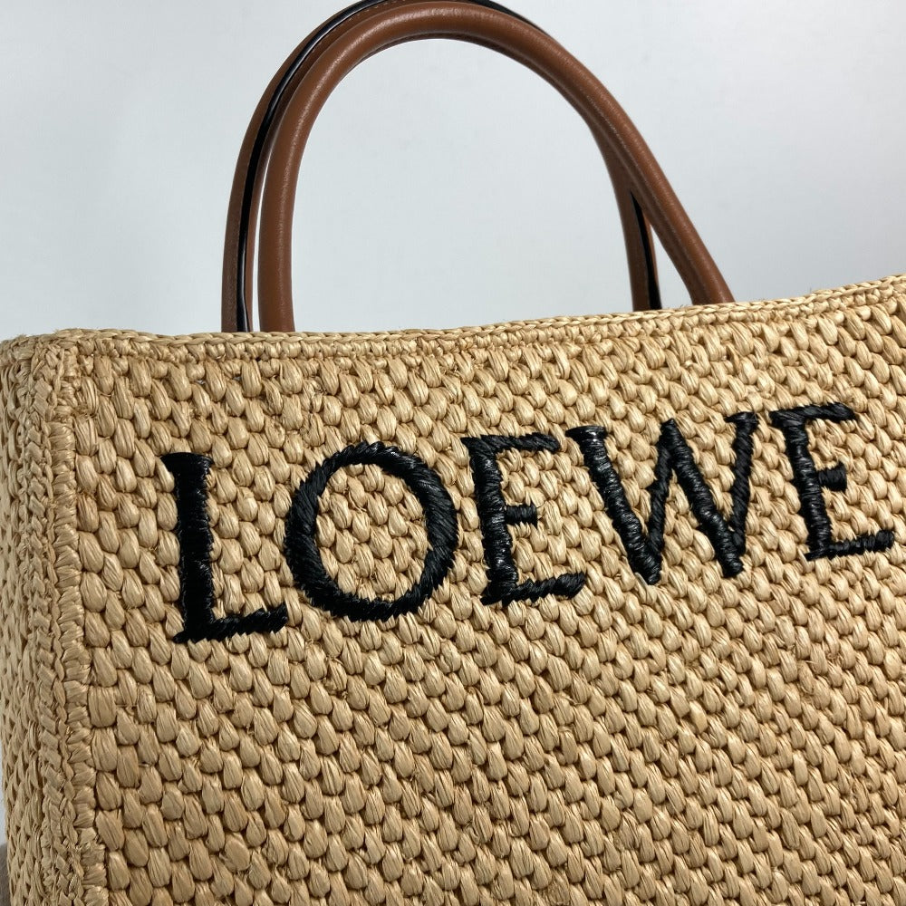 LOEWE ロゴ スタンダード A4 縦型 2WAYバッグ ショルダーバッグ 肩掛け カバン トートバッグ ラフィア レディース ベージュ×ブラウン