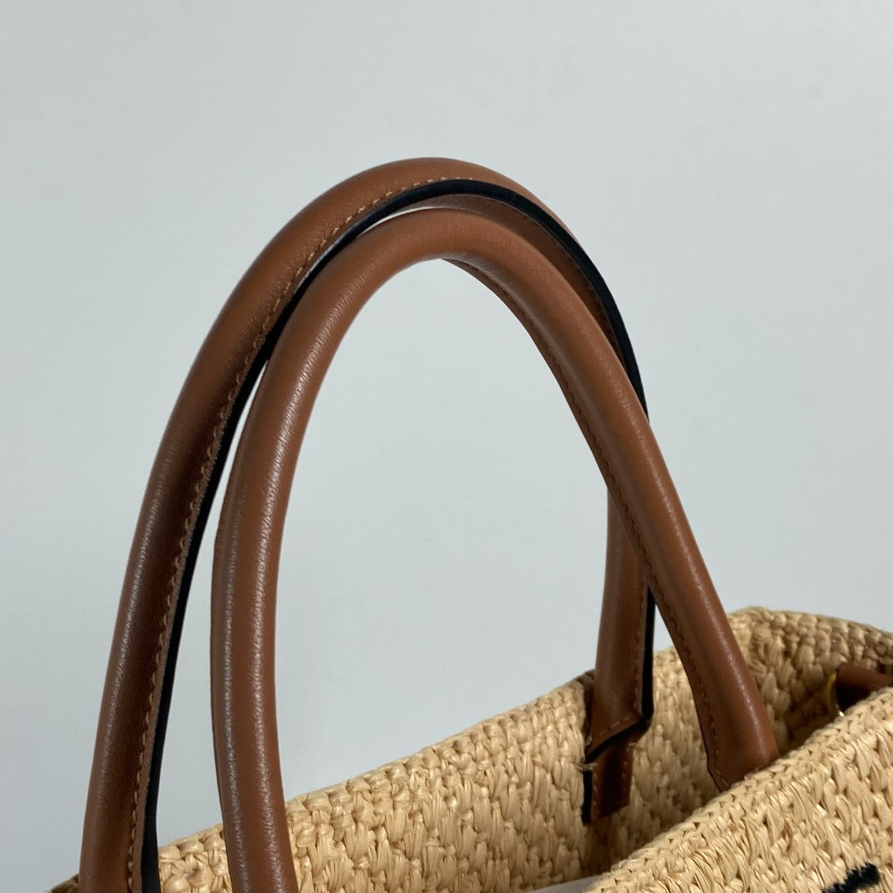 LOEWE ロゴ スタンダード A4 縦型 2WAYバッグ ショルダーバッグ 肩掛け カバン トートバッグ ラフィア レディース ベージュ×ブラウン