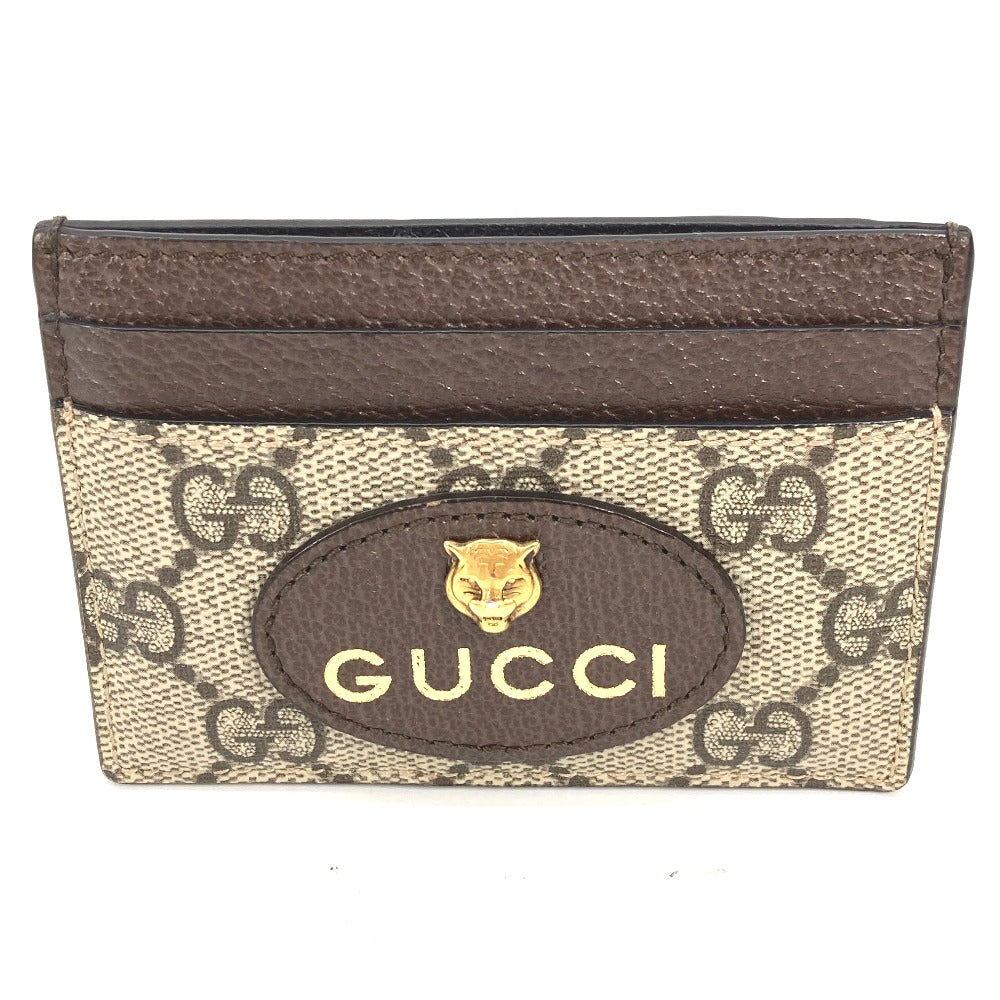 GUCCI 597557 GGスプリーム キャットヘッド 猫 ネオ ヴィンテージ パスケース 名刺入れ カードケース GGスプリームキャンバス メンズ ブラウン×イエロー