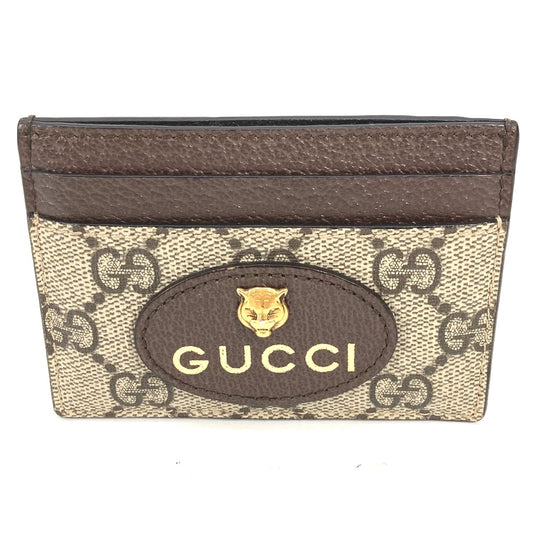 GUCCI 597557 GGスプリーム キャットヘッド 猫 ネオ ヴィンテージ パスケース 名刺入れ カードケース GGスプリームキャンバス メンズ ブラウン×イエロー