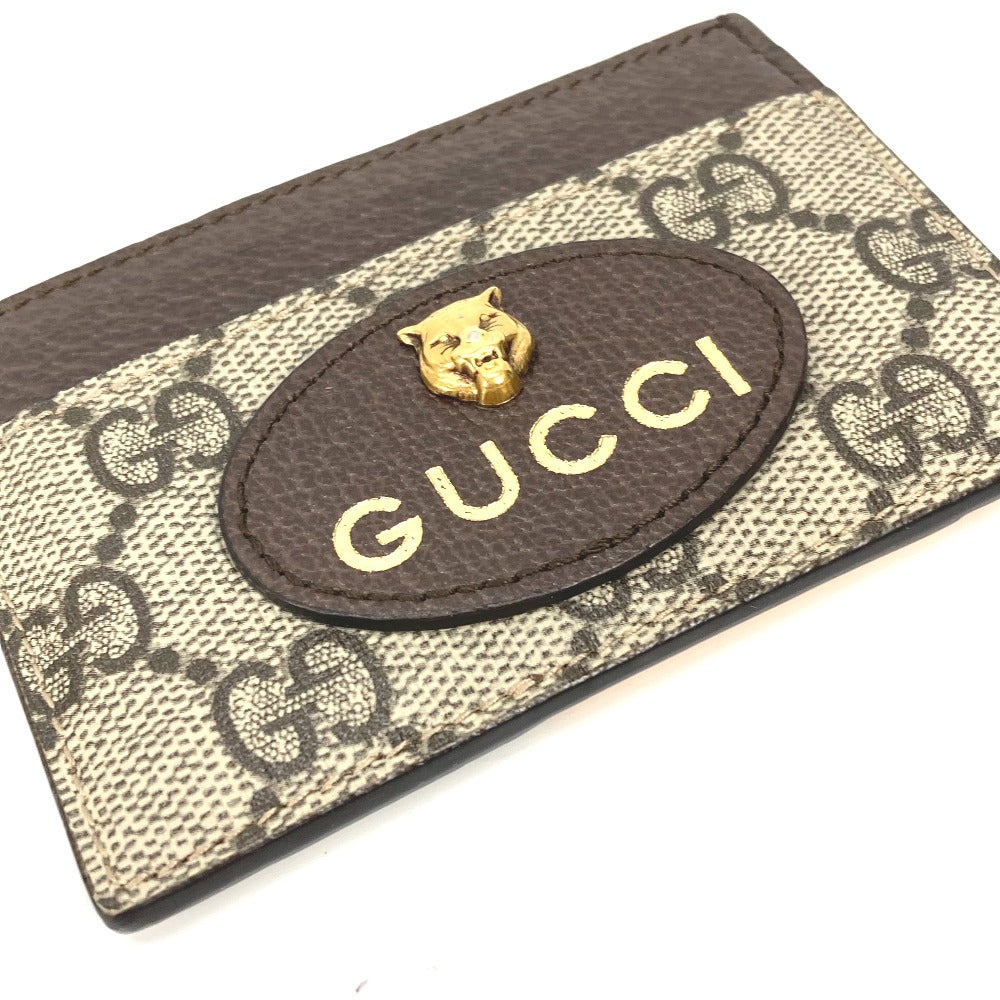 GUCCI 597557 GGスプリーム キャットヘッド 猫 ネオ ヴィンテージ パスケース 名刺入れ カードケース GGスプリームキャンバス メンズ ブラウン×イエロー