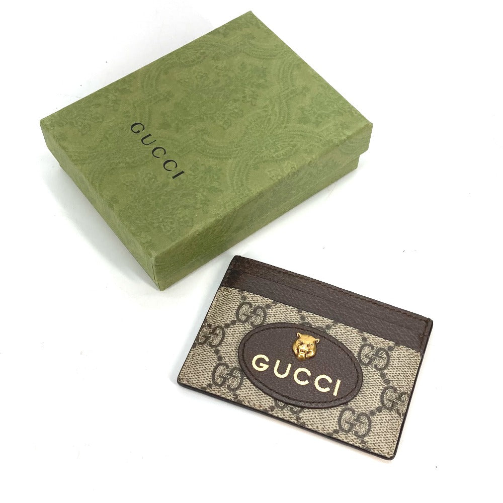 GUCCI 597557 GGスプリーム キャットヘッド 猫 ネオ ヴィンテージ パスケース 名刺入れ カードケース GGスプリームキャンバス メンズ ブラウン×イエロー