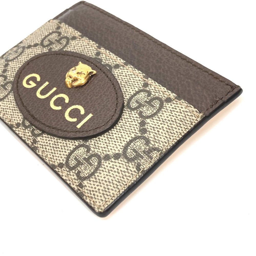 GUCCI 597557 GGスプリーム キャットヘッド 猫 ネオ ヴィンテージ パスケース 名刺入れ カードケース GGスプリームキャンバス メンズ ブラウン×イエロー
