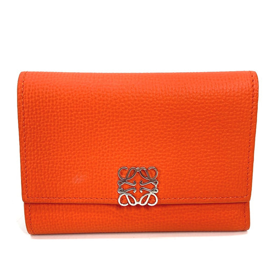 LOEWE C821S33X07 Anagram Vertical Wallet, Small, Compact, Tri-fold Leather Wallet, Women's, Vivid Orange