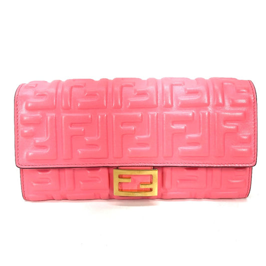 FENDI 8M0251 ズッカ バゲット コンチネンタル フラップ 二つ折り ロングウォレット 長財布 レザー レディース ピンク