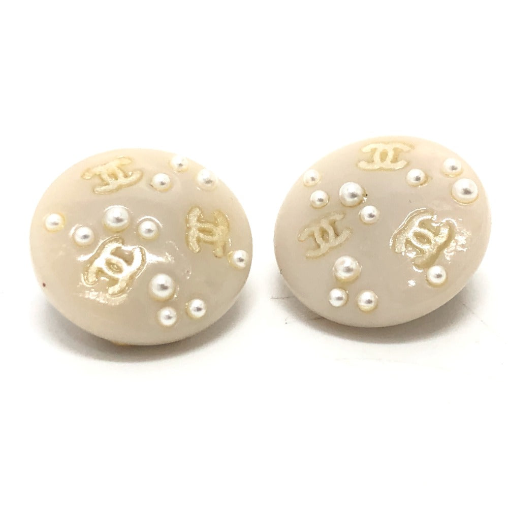 CHANEL 03P CC ココマーク フェイクパール ラウンド イヤリング ピアス 小物 イヤリング プラスチック レディース ベージュ