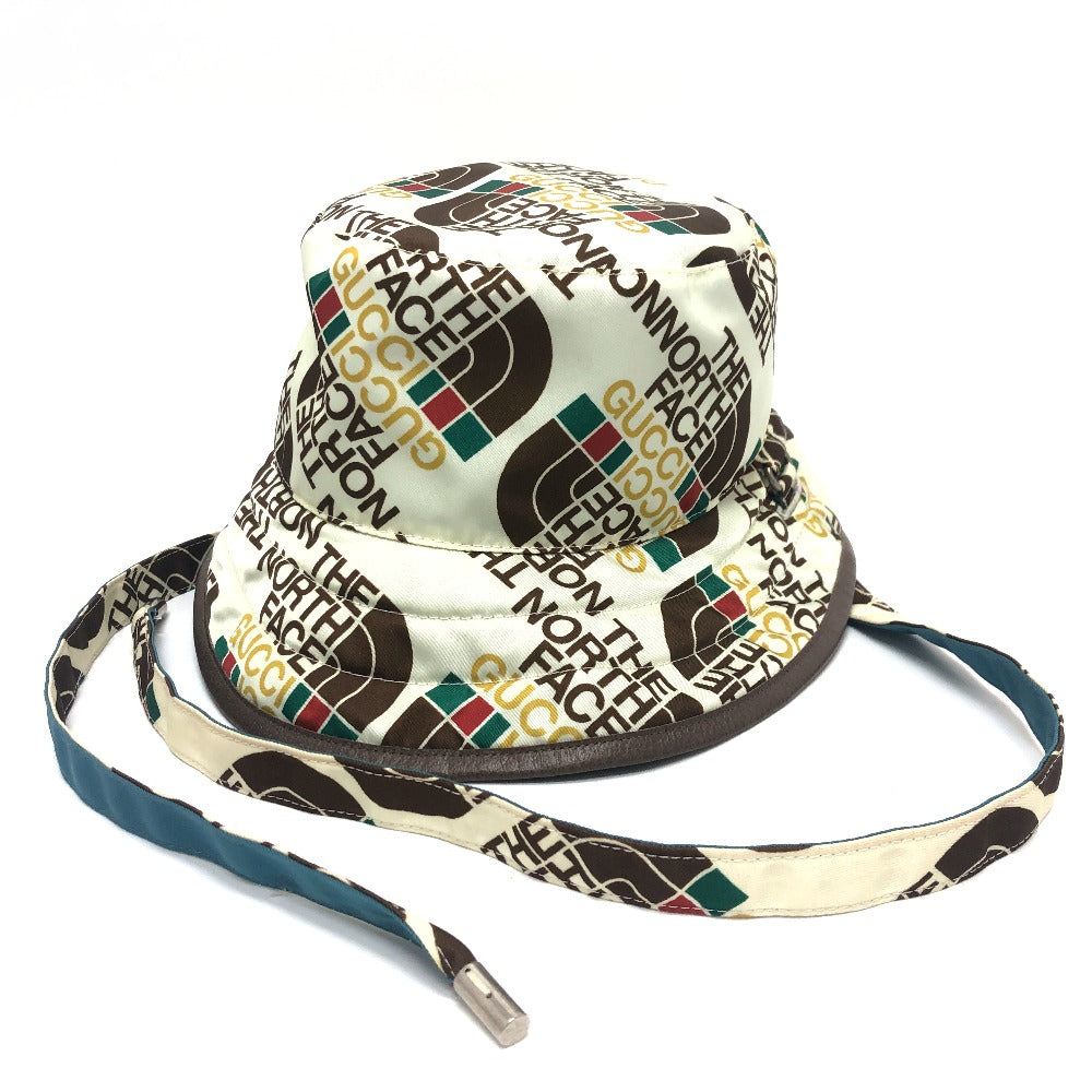 GUCCI 652942 リバーシブル ロゴ THE NORTH FACE ノースフェイス コラボ バケットハット 帽子 アウトドア ハット ハット ナイロン ユニセックス ホワイト×ブルー