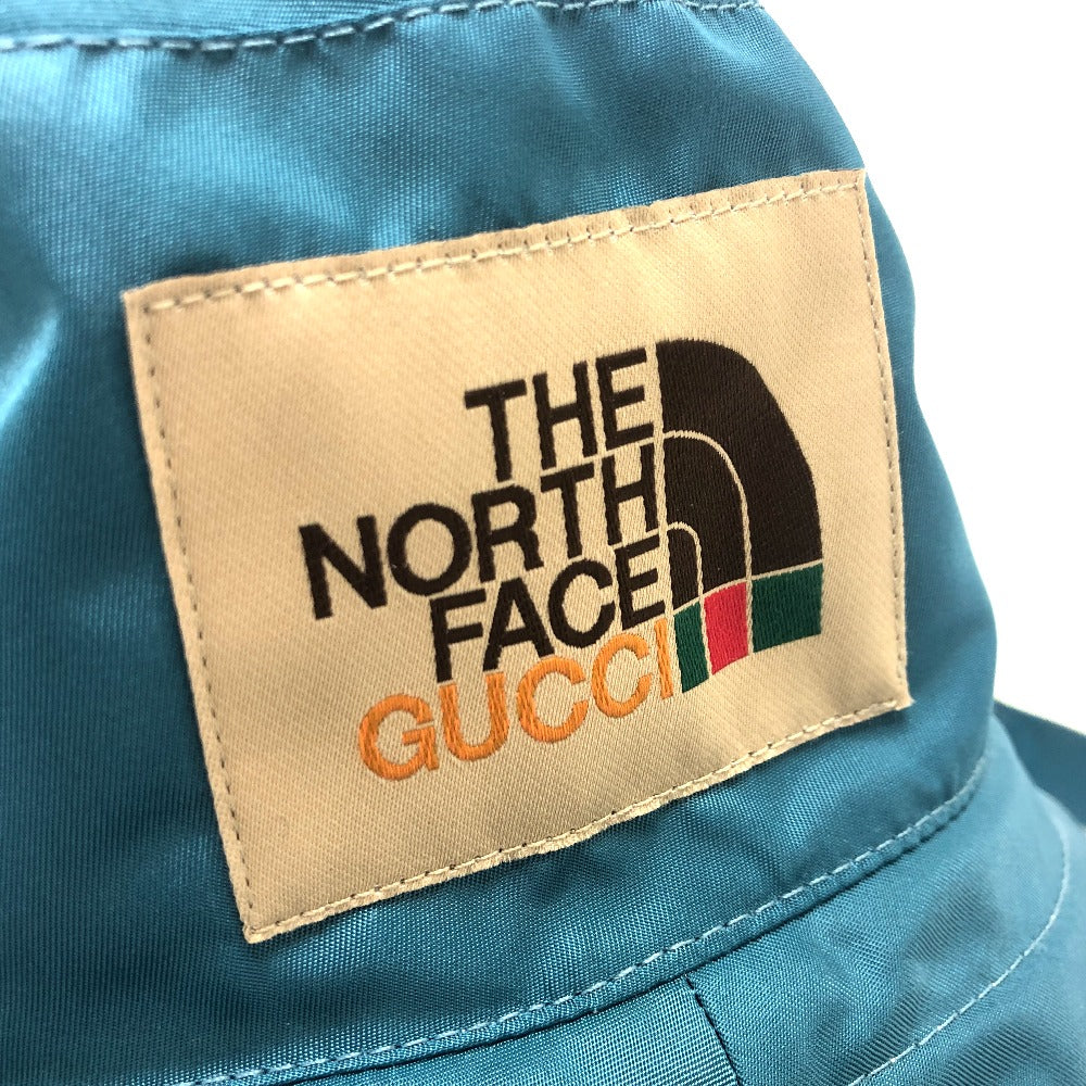 GUCCI 652942 リバーシブル ロゴ THE NORTH FACE ノースフェイス コラボ バケットハット 帽子 アウトドア ハット ハット ナイロン ユニセックス ホワイト×ブルー