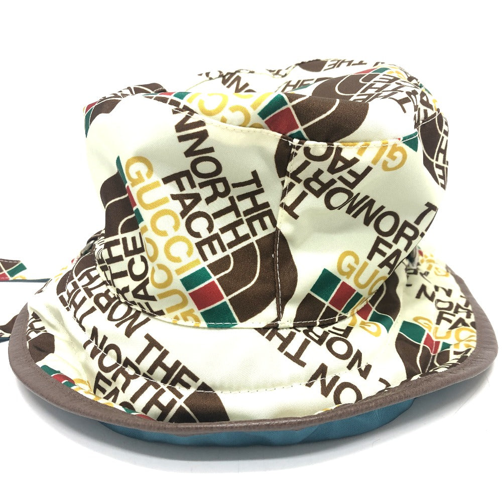 GUCCI 652942 リバーシブル ロゴ THE NORTH FACE ノースフェイス コラボ バケットハット 帽子 アウトドア ハット ハット ナイロン ユニセックス ホワイト×ブルー