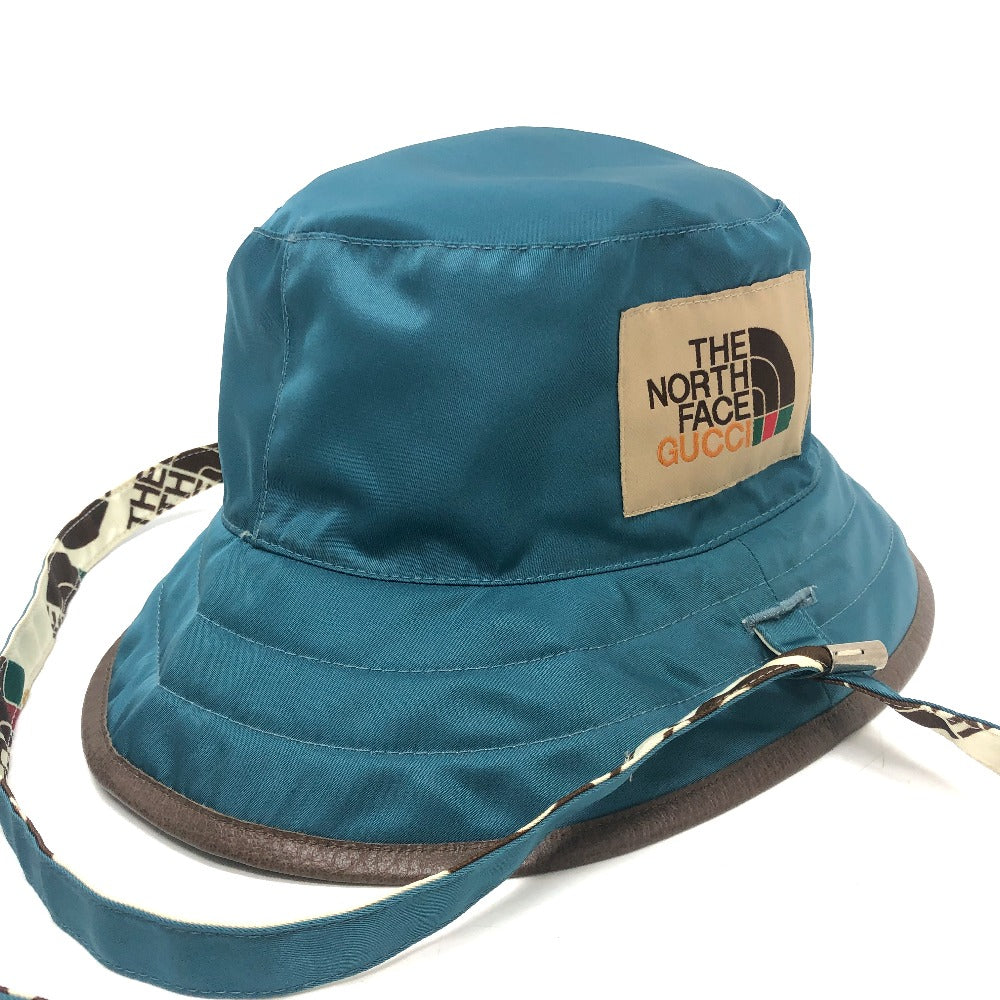 GUCCI 652942 リバーシブル ロゴ THE NORTH FACE ノースフェイス コラボ バケットハット 帽子 アウトドア ハット ハット ナイロン ユニセックス ホワイト×ブルー