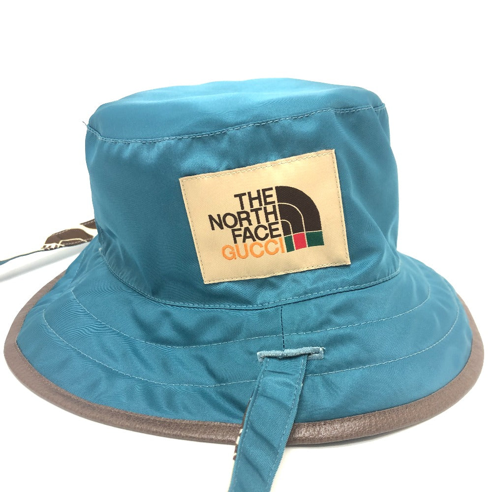 GUCCI 652942 リバーシブル ロゴ THE NORTH FACE ノースフェイス コラボ バケットハット 帽子 アウトドア ハット ハット ナイロン ユニセックス ホワイト×ブルー