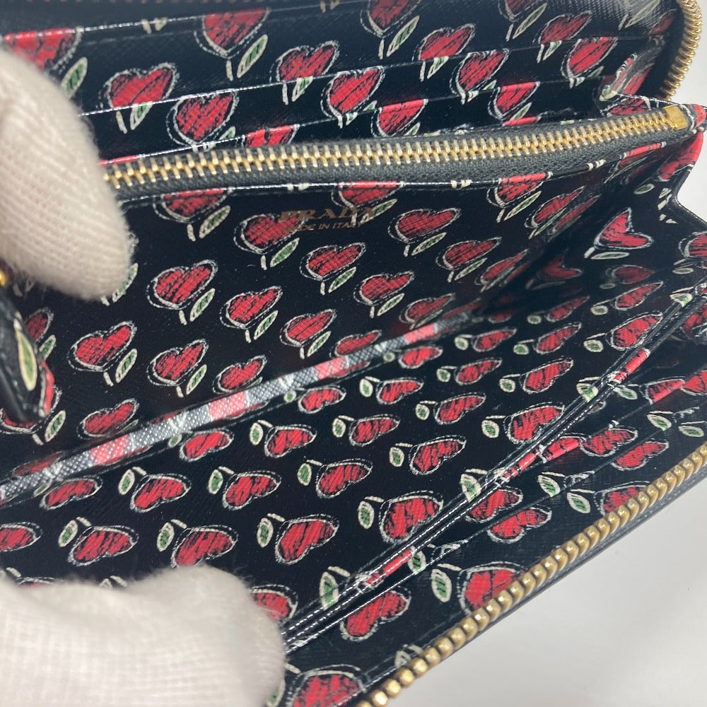 PRADA 1ML506 ロゴ ハート バイカラー ロングウォレット ラウンドファスナー 長財布 サフィアーノレザ－ レディース ブラック