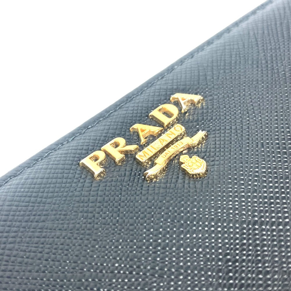 PRADA 1ML506 ロゴ ハート バイカラー ロングウォレット ラウンドファスナー 長財布 サフィアーノレザ－ レディース ブラック