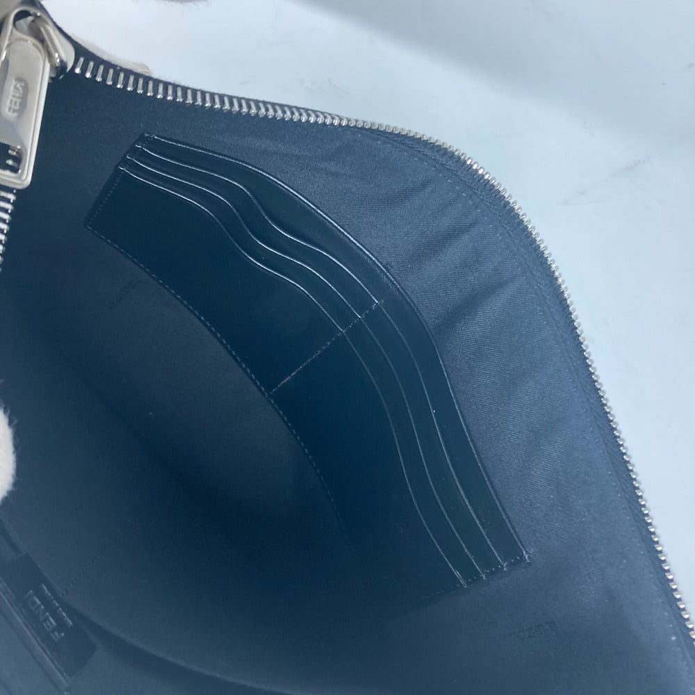 FENDI 7N0110 フラット スリム ダイアゴナル ズッカ セカンドバッグ カバン ポーチ クラッチバッグ レザー ユニセックス ブラック×イエロー×グレー