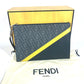 FENDI 7N0110 フラット スリム ダイアゴナル ズッカ セカンドバッグ カバン ポーチ クラッチバッグ レザー ユニセックス ブラック×イエロー×グレー