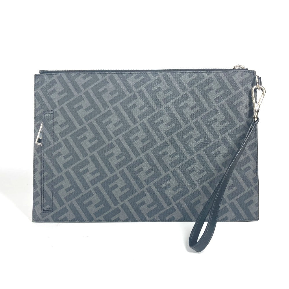 FENDI 7N0110 フラット スリム ダイアゴナル ズッカ セカンドバッグ カバン ポーチ クラッチバッグ レザー ユニセックス ブラック×イエロー×グレー