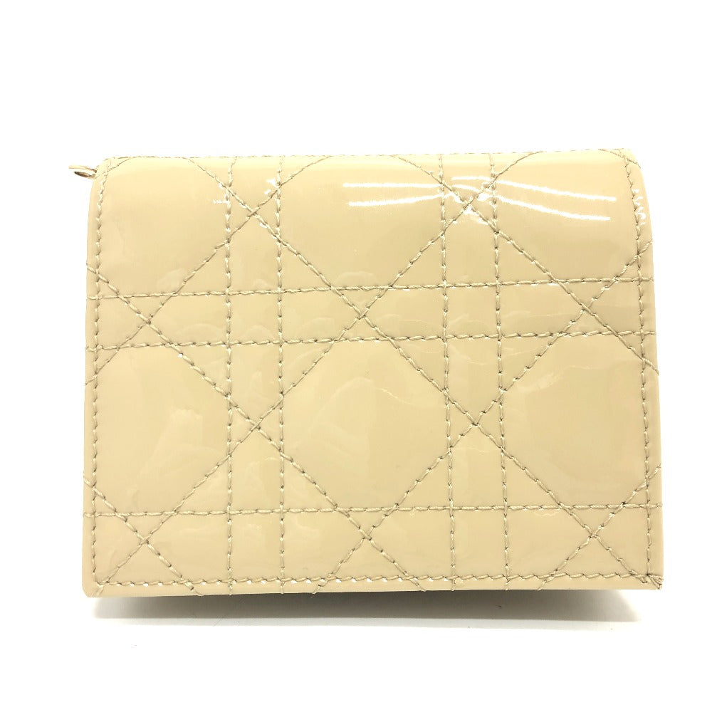 Dior カナージュ レディディオール LADY DIOR ミニウォレット コンパクト 二つ折り財布 財布 ウォレット 2つ折り財布 エナメル レディース ベージュ