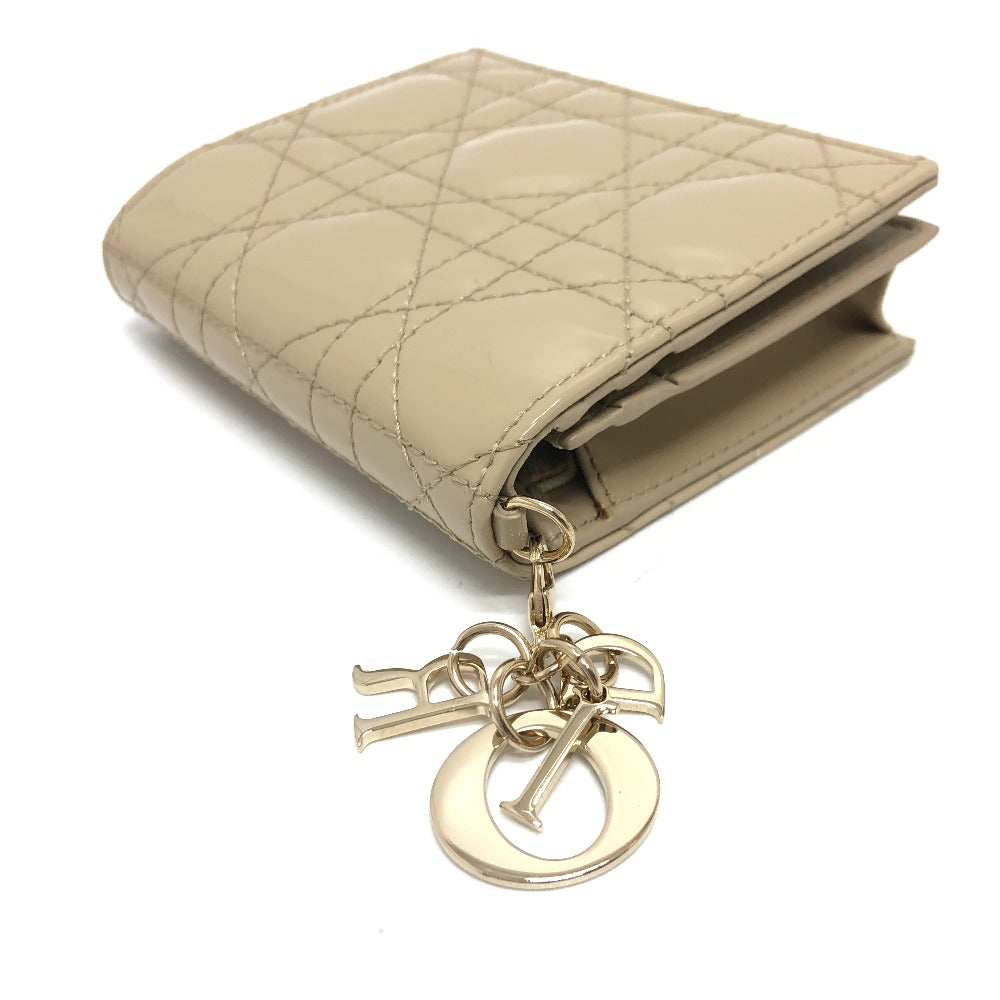 Dior カナージュ レディディオール LADY DIOR ミニウォレット コンパクト 二つ折り財布 財布 ウォレット 2つ折り財布 エナメル レディース ベージュ