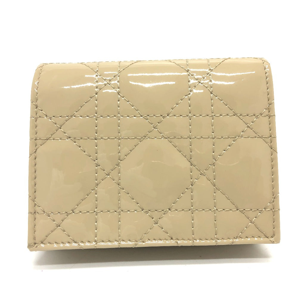 Dior カナージュ レディディオール LADY DIOR ミニウォレット コンパクト 二つ折り財布 財布 ウォレット 2つ折り財布 エナメル レディース ベージュ