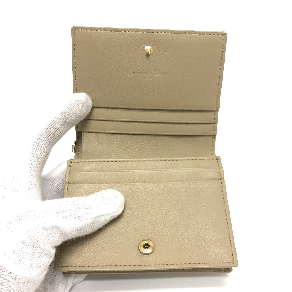Dior カナージュ レディディオール LADY DIOR ミニウォレット コンパクト 二つ折り財布 財布 ウォレット 2つ折り財布 エナメル レディース ベージュ