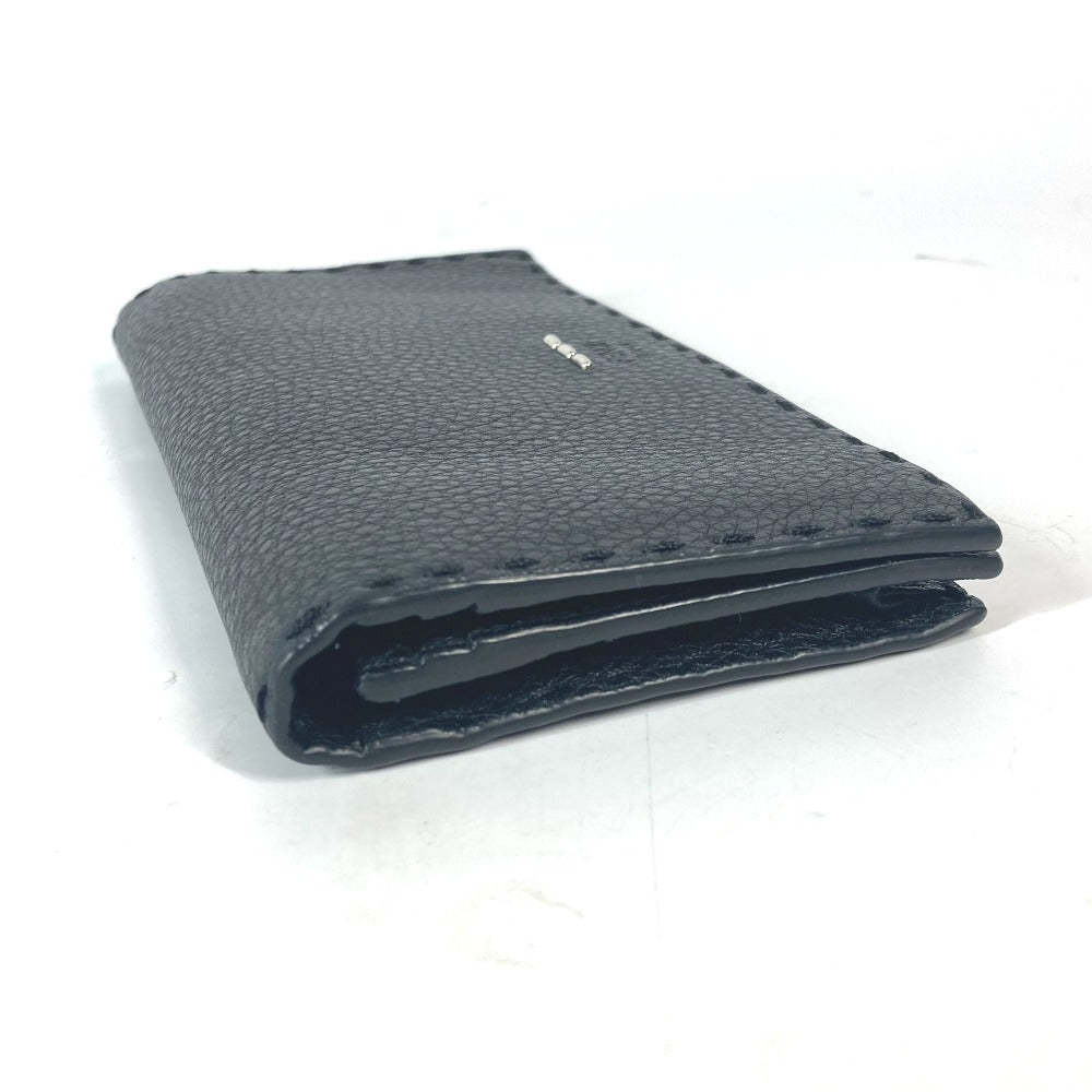 FENDI 7M0186 ステッチ セレリア 二つ折り ロングウォレット 長財布 レザー ユニセックス ブラック - brandshop-reference