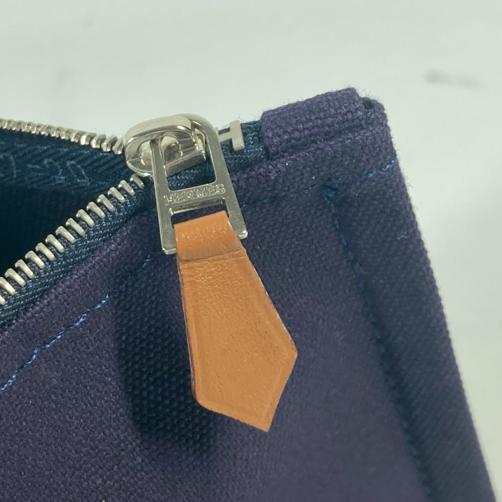 HERMES ロゴ フラット ヨッティングPM 小物入れ マルチポーチ メイクポーチ ポーチ コットン ユニセックス ネイビ - brandshop-reference