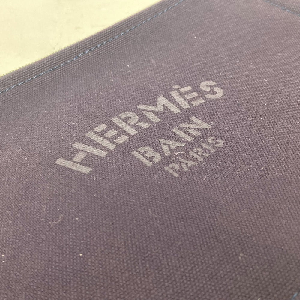 HERMES ロゴ フラット ヨッティングPM 小物入れ マルチポーチ メイクポーチ ポーチ コットン ユニセックス ネイビ - brandshop-reference