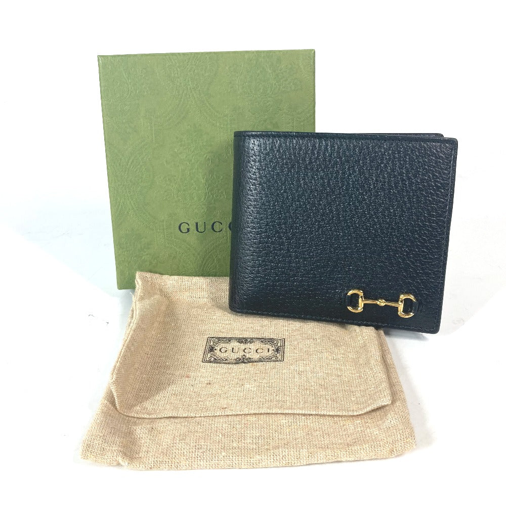 GUCCI 700464 ミニウォレット ホースビット コンパクトウォレット 2つ折り財布 レザー メンズ ブラック