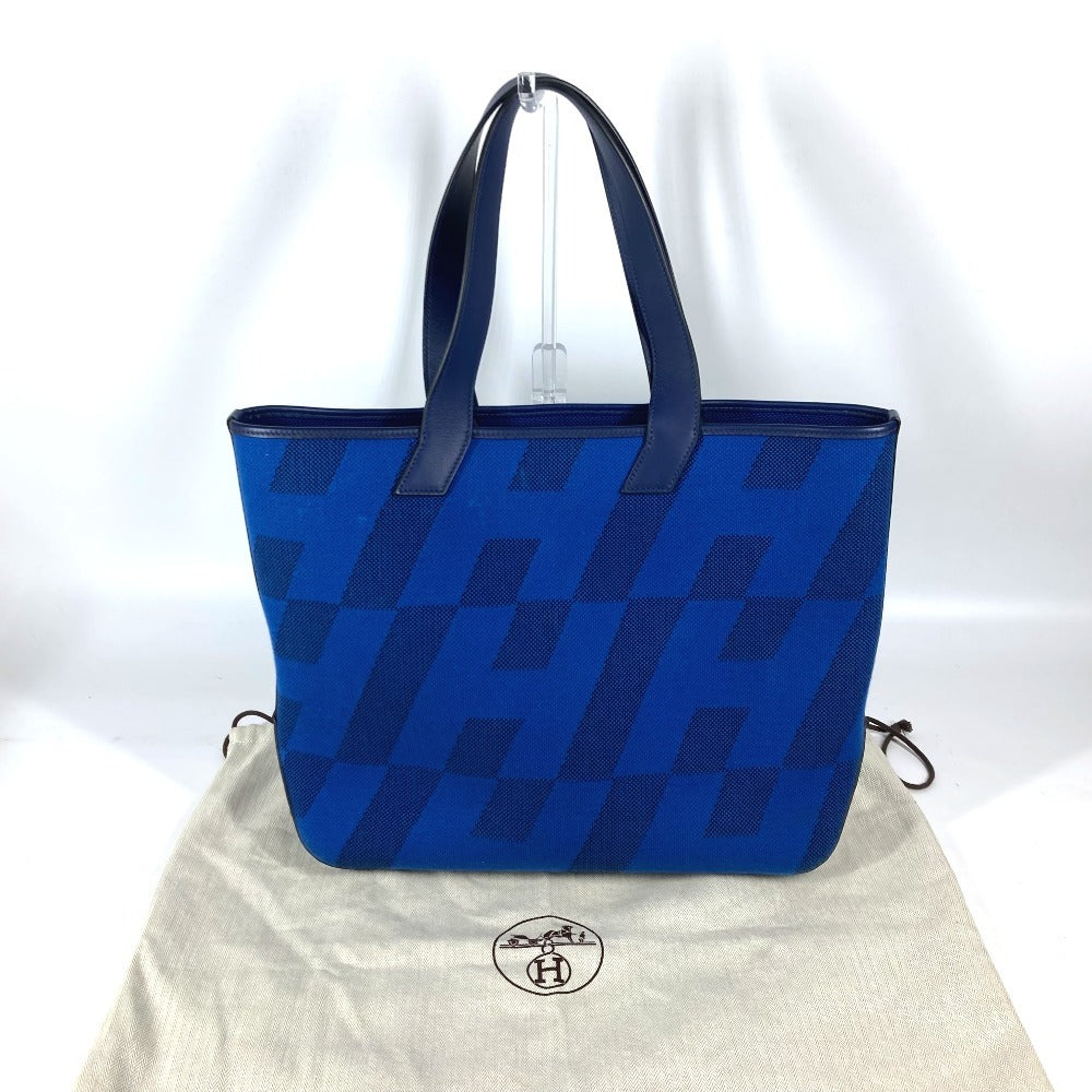 HERMES Hand Bag Ambier GM 40 Bag Shoulder Bag Tote Bag Leather/Canvas blue Used